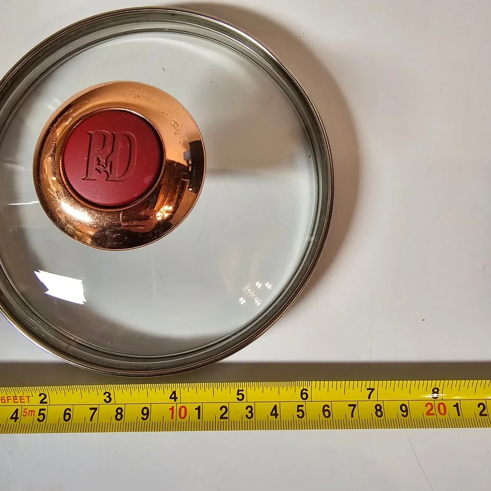 Paula Deen 6 Inch Replacement Glass Lid Rose Gold Knob Red PD Logo Vented